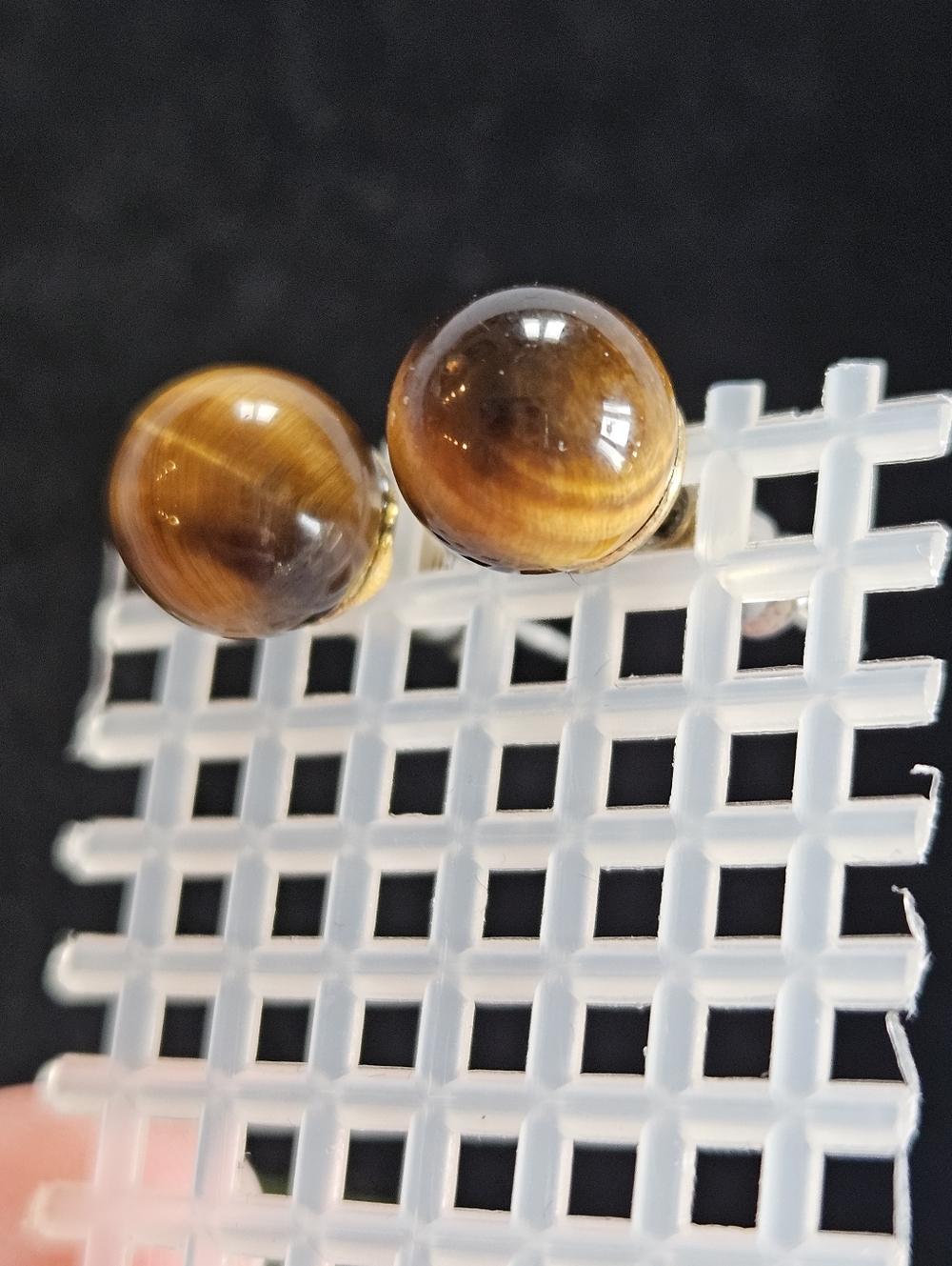 Natural Tigers Eye Gemstone Round Bead Ball Stud Earrings